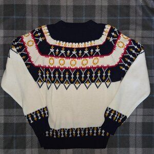 vintage 70s 80s jcpenny knit sweater cream navy blue
